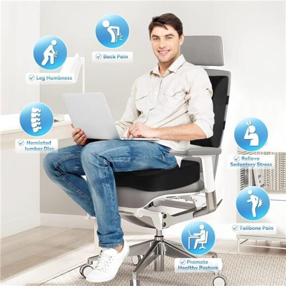Memory Foam Seat Cushion Lumbar Support Pillow Office Chair Car Back Pain Relief - Picture 5 of 7